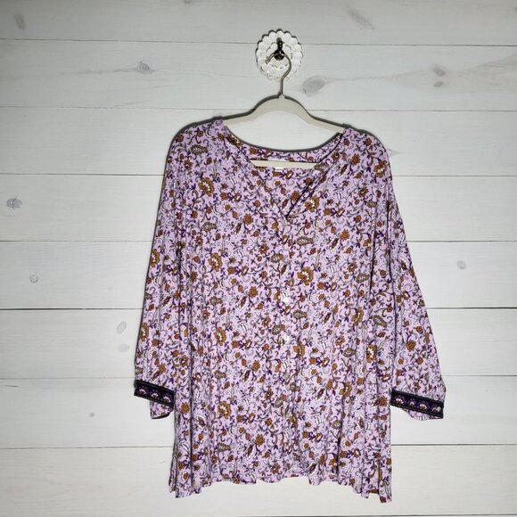 J. Jill women plus size 4X purple floral button up, 3/4 sleeve top. BOHO - Picture 1 of 9